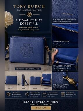 Tory Burch Royal Blue Leather Wallet Crossbody Bag